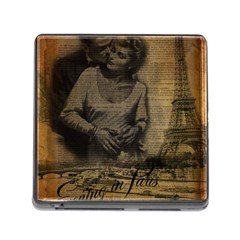 Romantic Kissing Couple Love Vintage Paris Eiffel Tower Memory Card Reader With Storage (square) by chicelegantboutique