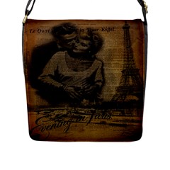 Romantic Kissing Couple Love Vintage Paris Eiffel Tower Flap Closure Messenger Bag (large) by chicelegantboutique