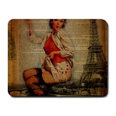  Vintage Newspaper Print Pin Up Girl Paris Eiffel Tower Funny Vintage Retro Nurse  Small Mouse Pad (rectangle) by chicelegantboutique