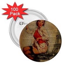  Vintage Newspaper Print Pin Up Girl Paris Eiffel Tower Funny Vintage Retro Nurse  2 25  Button (100 Pack) by chicelegantboutique