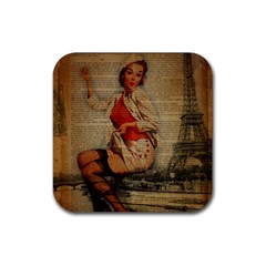  Vintage Newspaper Print Pin Up Girl Paris Eiffel Tower Funny Vintage Retro Nurse  Drink Coaster (square) by chicelegantboutique