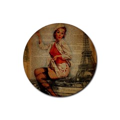  Vintage Newspaper Print Pin Up Girl Paris Eiffel Tower Funny Vintage Retro Nurse  Drink Coasters 4 Pack (round) by chicelegantboutique