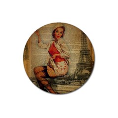  Vintage Newspaper Print Pin Up Girl Paris Eiffel Tower Funny Vintage Retro Nurse  Magnet 3  (round) by chicelegantboutique