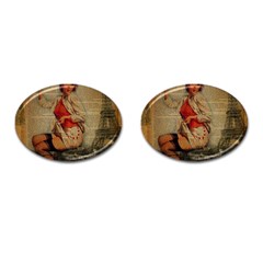  Vintage Newspaper Print Pin Up Girl Paris Eiffel Tower Funny Vintage Retro Nurse  Cufflinks (oval) by chicelegantboutique