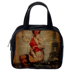  Vintage Newspaper Print Pin Up Girl Paris Eiffel Tower Funny Vintage Retro Nurse  Classic Handbag (one Side) by chicelegantboutique