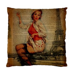  Vintage Newspaper Print Pin Up Girl Paris Eiffel Tower Funny Vintage Retro Nurse  Cushion Case (single Sided)  by chicelegantboutique