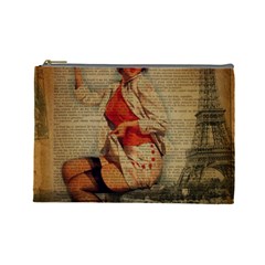  Vintage Newspaper Print Pin Up Girl Paris Eiffel Tower Funny Vintage Retro Nurse  Cosmetic Bag (large) by chicelegantboutique