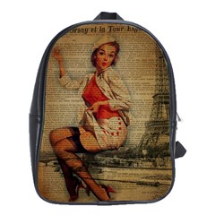  Vintage Newspaper Print Pin Up Girl Paris Eiffel Tower Funny Vintage Retro Nurse  School Bag (xl) by chicelegantboutique