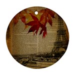Elegant Fall Autumn Leaves Vintage Paris Eiffel Tower Landscape Round Ornament Front
