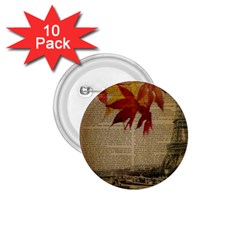 Elegant Fall Autumn Leaves Vintage Paris Eiffel Tower Landscape 1 75  Button (10 Pack) by chicelegantboutique