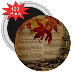 Elegant Fall Autumn Leaves Vintage Paris Eiffel Tower Landscape 3  Button Magnet (100 Pack) by chicelegantboutique