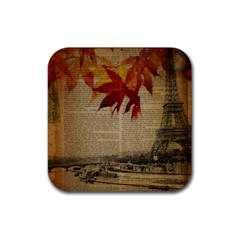 Elegant Fall Autumn Leaves Vintage Paris Eiffel Tower Landscape Drink Coaster (square) by chicelegantboutique