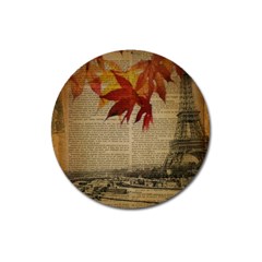 Elegant Fall Autumn Leaves Vintage Paris Eiffel Tower Landscape Magnet 3  (round) by chicelegantboutique