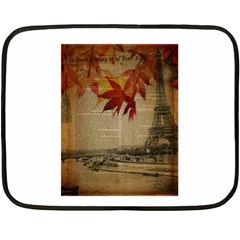 Elegant Fall Autumn Leaves Vintage Paris Eiffel Tower Landscape Mini Fleece Blanket (two Sided) by chicelegantboutique