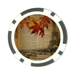 Elegant Fall Autumn Leaves Vintage Paris Eiffel Tower Landscape Poker Chip 10 Pack