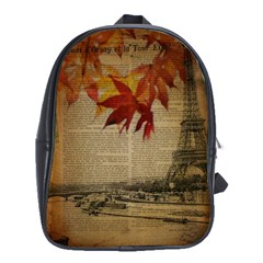 Elegant Fall Autumn Leaves Vintage Paris Eiffel Tower Landscape School Bag (large)