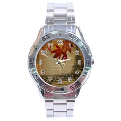 Elegant Fall Autumn Leaves Vintage Paris Eiffel Tower Landscape Stainless Steel Watch (men s) by chicelegantboutique