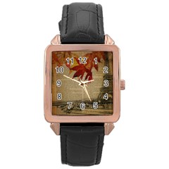 Elegant Fall Autumn Leaves Vintage Paris Eiffel Tower Landscape Rose Gold Leather Watch  by chicelegantboutique