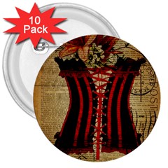 Black Red Corset Vintage Lily Floral Shabby Chic French Art 3  Button (10 Pack) by chicelegantboutique