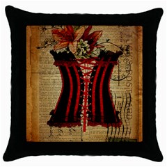 Black Red Corset Vintage Lily Floral Shabby Chic French Art Black Throw Pillow Case by chicelegantboutique