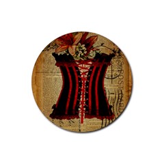 Black Red Corset Vintage Lily Floral Shabby Chic French Art Drink Coaster (round) by chicelegantboutique