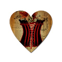 Black Red Corset Vintage Lily Floral Shabby Chic French Art Magnet (heart) by chicelegantboutique