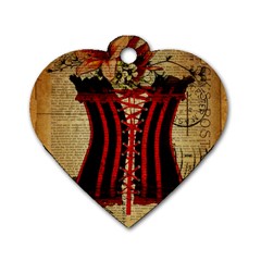 Black Red Corset Vintage Lily Floral Shabby Chic French Art Dog Tag Heart (two Sided) by chicelegantboutique