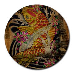 Funky Japanese Tattoo Koi Fish Graphic Art 8  Mouse Pad (round) by chicelegantboutique
