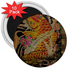 Funky Japanese Tattoo Koi Fish Graphic Art 3  Button Magnet (10 Pack) by chicelegantboutique