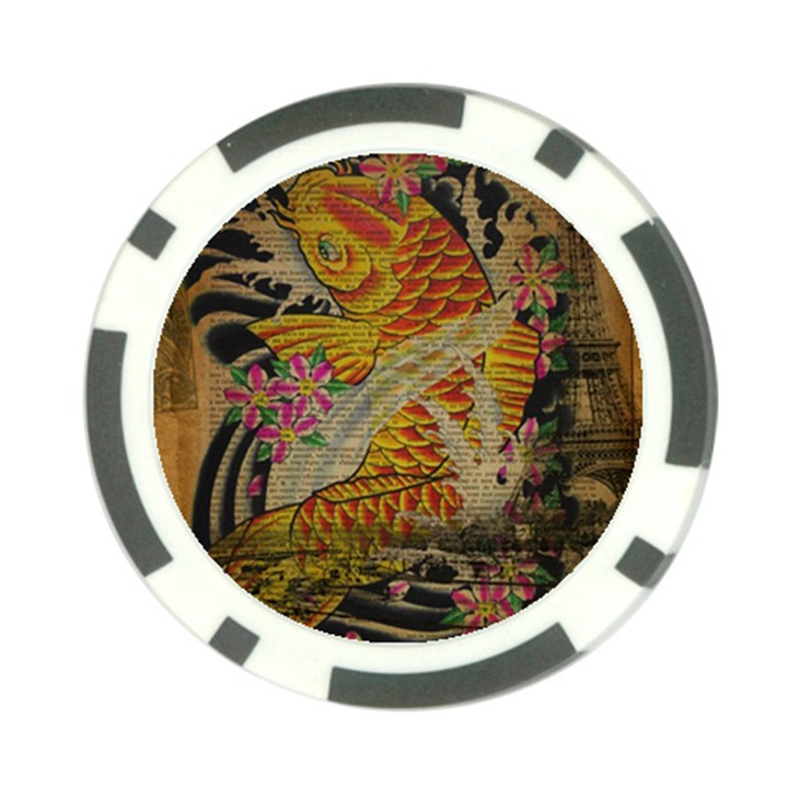 Funky Japanese Tattoo Koi Fish Graphic Art Poker Chip 10 Pack