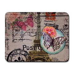 Floral Scripts Butterfly Eiffel Tower Vintage Paris Fashion Small Mouse Pad (rectangle) by chicelegantboutique