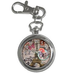 Floral Scripts Butterfly Eiffel Tower Vintage Paris Fashion Key Chain & Watch by chicelegantboutique