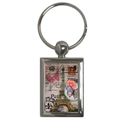 Floral Scripts Butterfly Eiffel Tower Vintage Paris Fashion Key Chain (rectangle) by chicelegantboutique