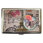 Floral Scripts Butterfly Eiffel Tower Vintage Paris Fashion Cigarette Money Case Front