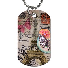 Floral Scripts Butterfly Eiffel Tower Vintage Paris Fashion Dog Tag (two-sided)  by chicelegantboutique