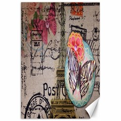 Floral Scripts Butterfly Eiffel Tower Vintage Paris Fashion Canvas 20  X 30  (unframed)