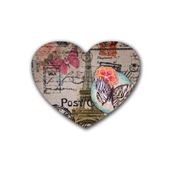 Floral Scripts Butterfly Eiffel Tower Vintage Paris Fashion Drink Coasters (heart)