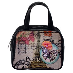 Floral Scripts Butterfly Eiffel Tower Vintage Paris Fashion Classic Handbag (one Side) by chicelegantboutique