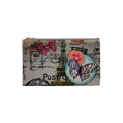 Floral Scripts Butterfly Eiffel Tower Vintage Paris Fashion Cosmetic Bag (small) by chicelegantboutique