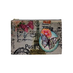 Floral Scripts Butterfly Eiffel Tower Vintage Paris Fashion Cosmetic Bag (medium) by chicelegantboutique