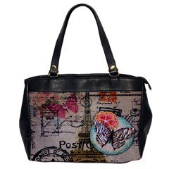 Floral Scripts Butterfly Eiffel Tower Vintage Paris Fashion Oversize Office Handbag (one Side) by chicelegantboutique