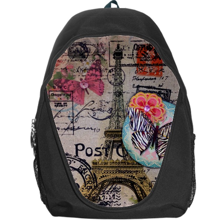 Floral Scripts Butterfly Eiffel Tower Vintage Paris Fashion Backpack Bag