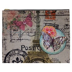 Floral Scripts Butterfly Eiffel Tower Vintage Paris Fashion Cosmetic Bag (xxxl) by chicelegantboutique