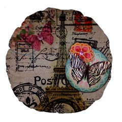 Floral Scripts Butterfly Eiffel Tower Vintage Paris Fashion 18  Premium Round Cushion  by chicelegantboutique