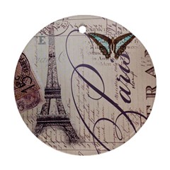 Vintage Scripts Floral Scripts Butterfly Eiffel Tower Vintage Paris Fashion Round Ornament by chicelegantboutique