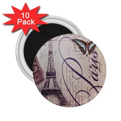 Vintage Scripts Floral Scripts Butterfly Eiffel Tower Vintage Paris Fashion 2 25  Button Magnet (10 Pack) by chicelegantboutique