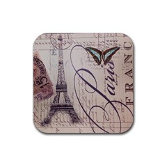 Vintage Scripts Floral Scripts Butterfly Eiffel Tower Vintage Paris Fashion Drink Coaster (square) by chicelegantboutique