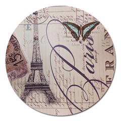 Vintage Scripts Floral Scripts Butterfly Eiffel Tower Vintage Paris Fashion Magnet 5  (round) by chicelegantboutique