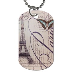 Vintage Scripts Floral Scripts Butterfly Eiffel Tower Vintage Paris Fashion Dog Tag (one Sided) by chicelegantboutique