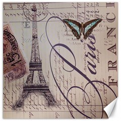 Vintage Scripts Floral Scripts Butterfly Eiffel Tower Vintage Paris Fashion Canvas 16  X 16  (unframed) by chicelegantboutique